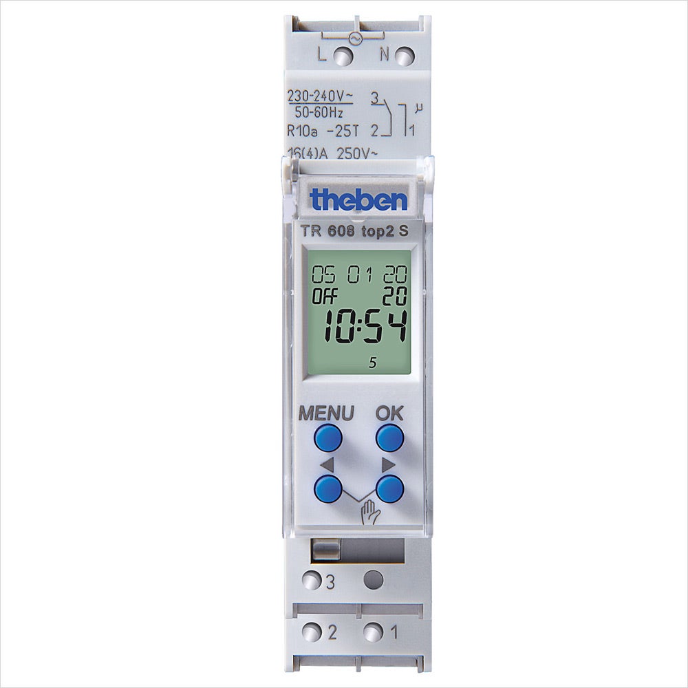 Theben 6080101 TR 608 top2 S - digitale 1-kanaals tijdschakelklok met weekprogramma, timer