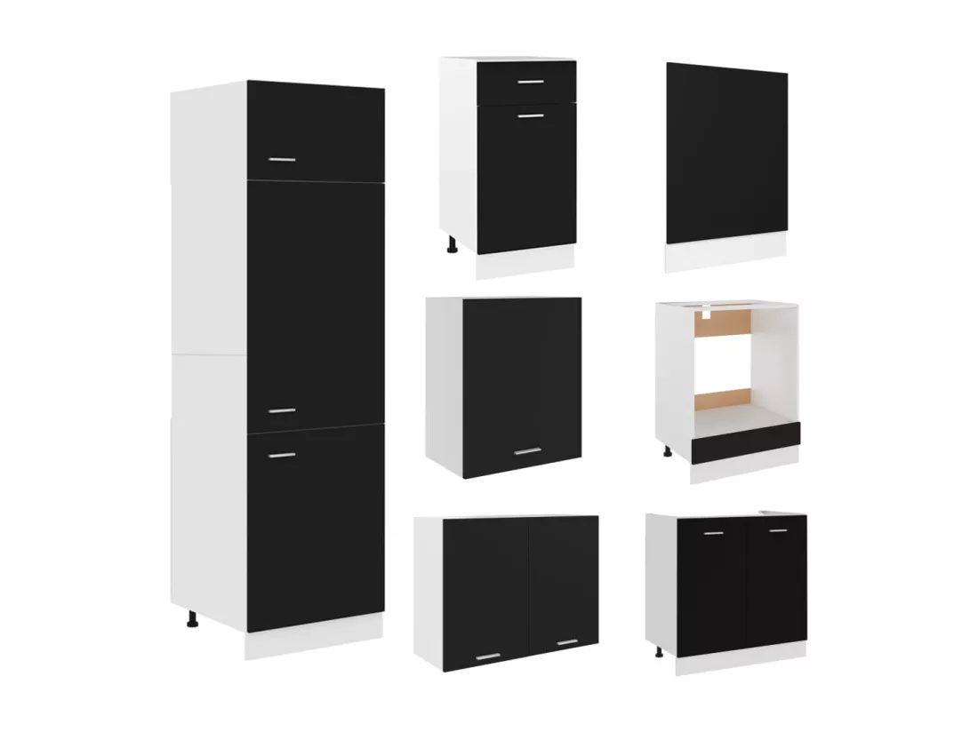 Ensemble de meubles de cuisine 7 pcs Noir Aggloméré