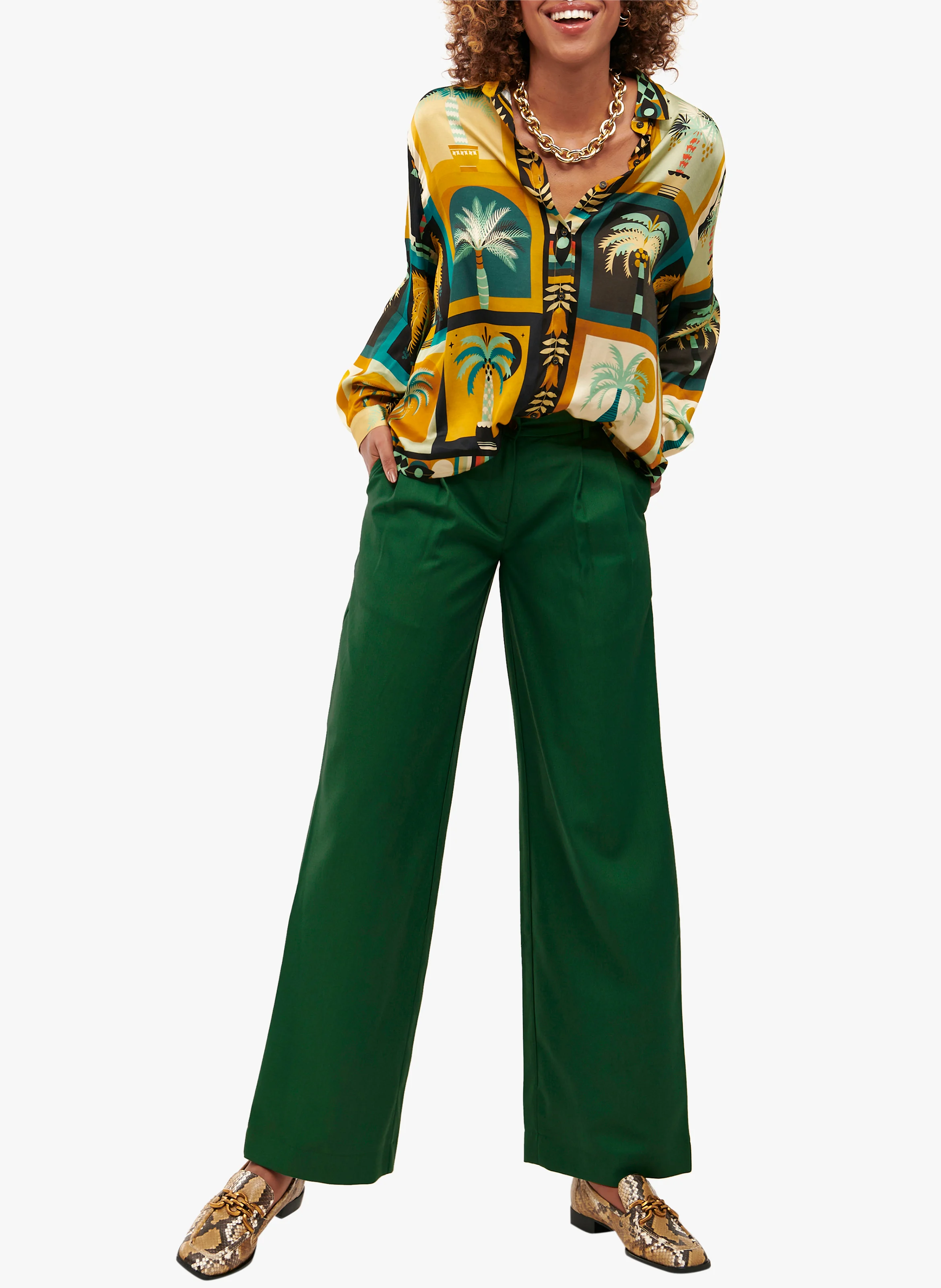 KATE - Pantalon fluide taille haute| Vert
