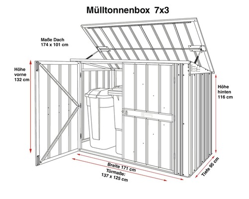 GLOBEL 7x3 bakken opbergbox, 233x95x132 cm, antraciet
