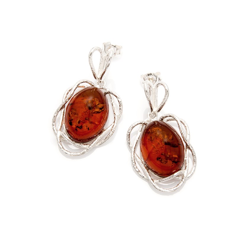 Boucles d'oreilles argent rhodie 925 Ambre veritable de la mer Baltique