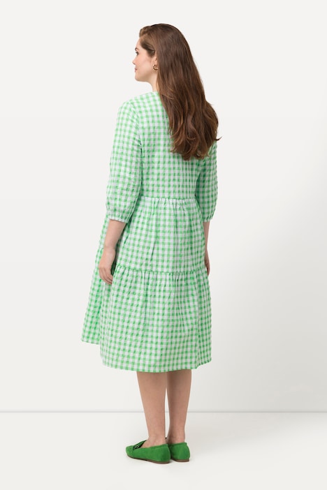 Tunika-Midikleid, Bubble-Qualität, V-Ausschnitt, 3/4-Arm