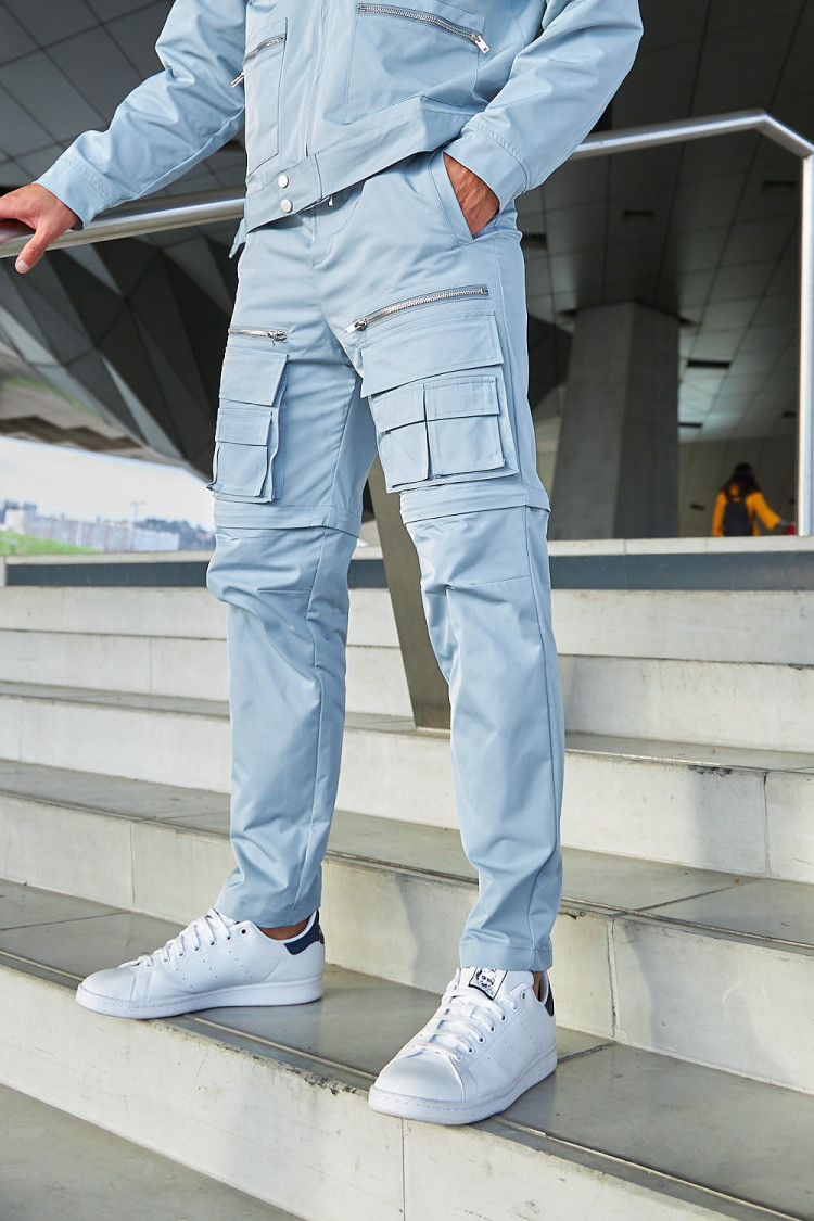 Pantalon de jogging à multiples poches bleu clair