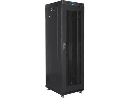 Lanberg FF01 series V2 - Rack kabinet - flad pakke, LCD, med netdør, 600x1000 - med 6 køleblæsere - fritstående - RAL 9004, sort - 42U - 19
