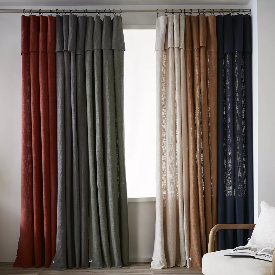 Rideau coton ajustable (140 x max 270 cm) Sixtine Vert romarin