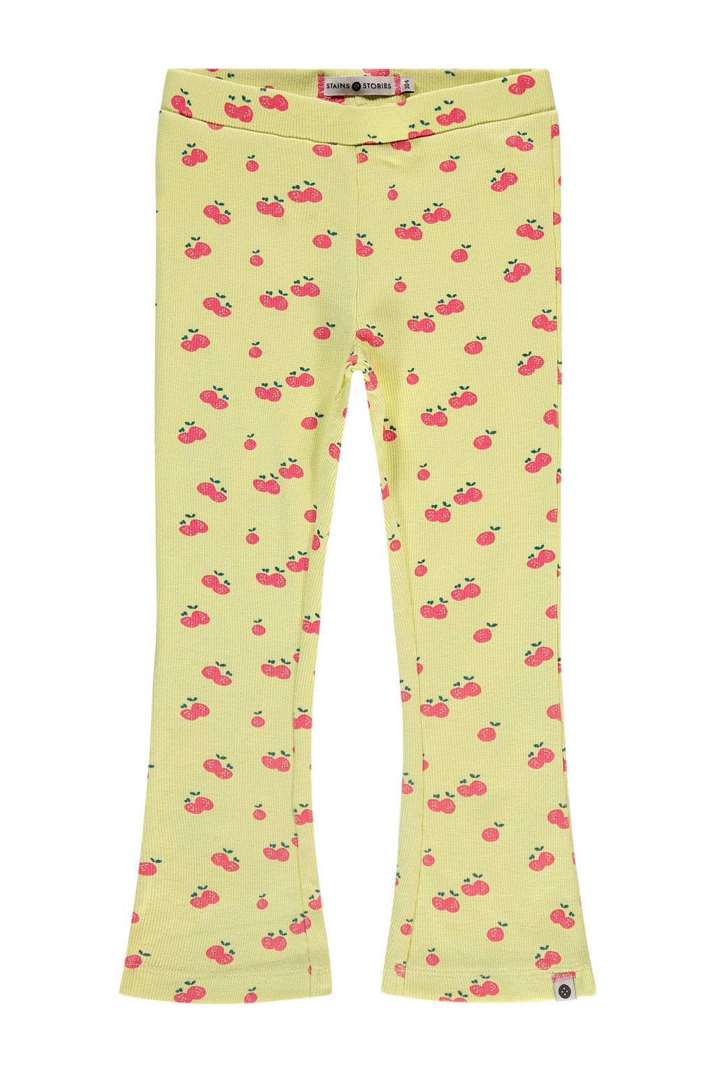 Stains&Stories flared broek met all over print lichtgeel/roze
