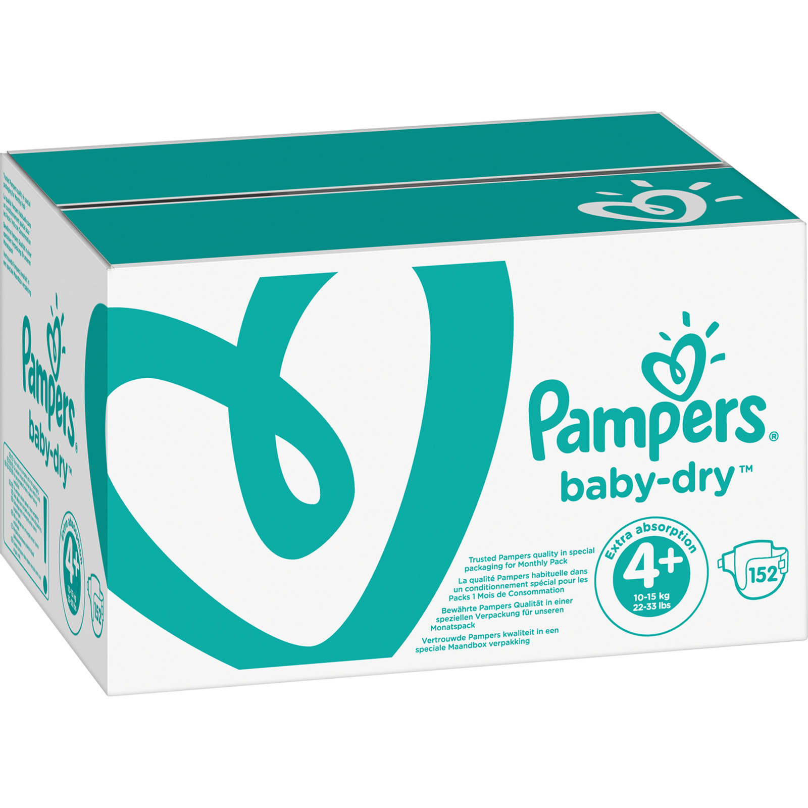 Pampers Baby Dry Gr. 4+, 10-15 kg, Monatsbox, 152 Windeln