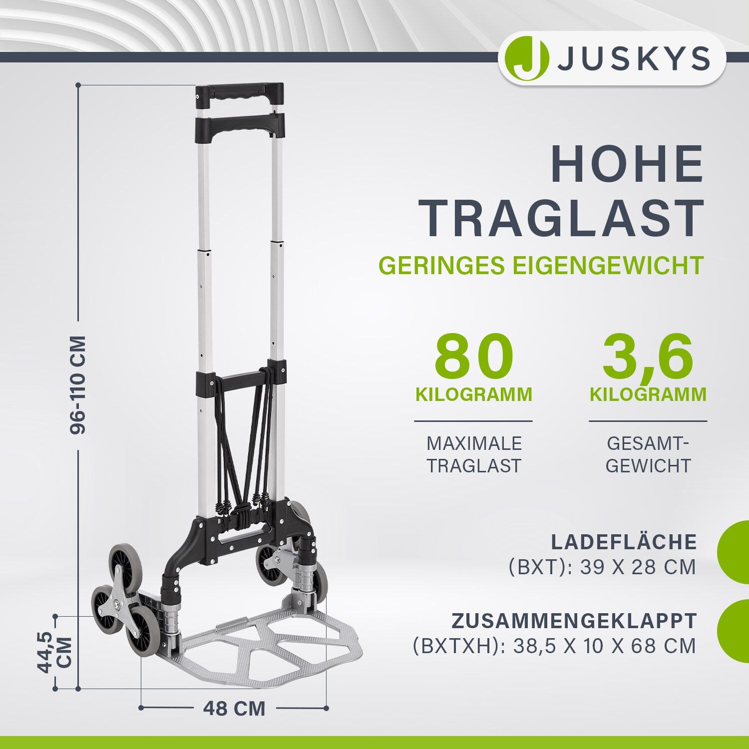 Juskys Treppensackkarre klappbar & bis 80 kg - Alu Mini Sackkarre für Treppen - Handschuhe & Seile