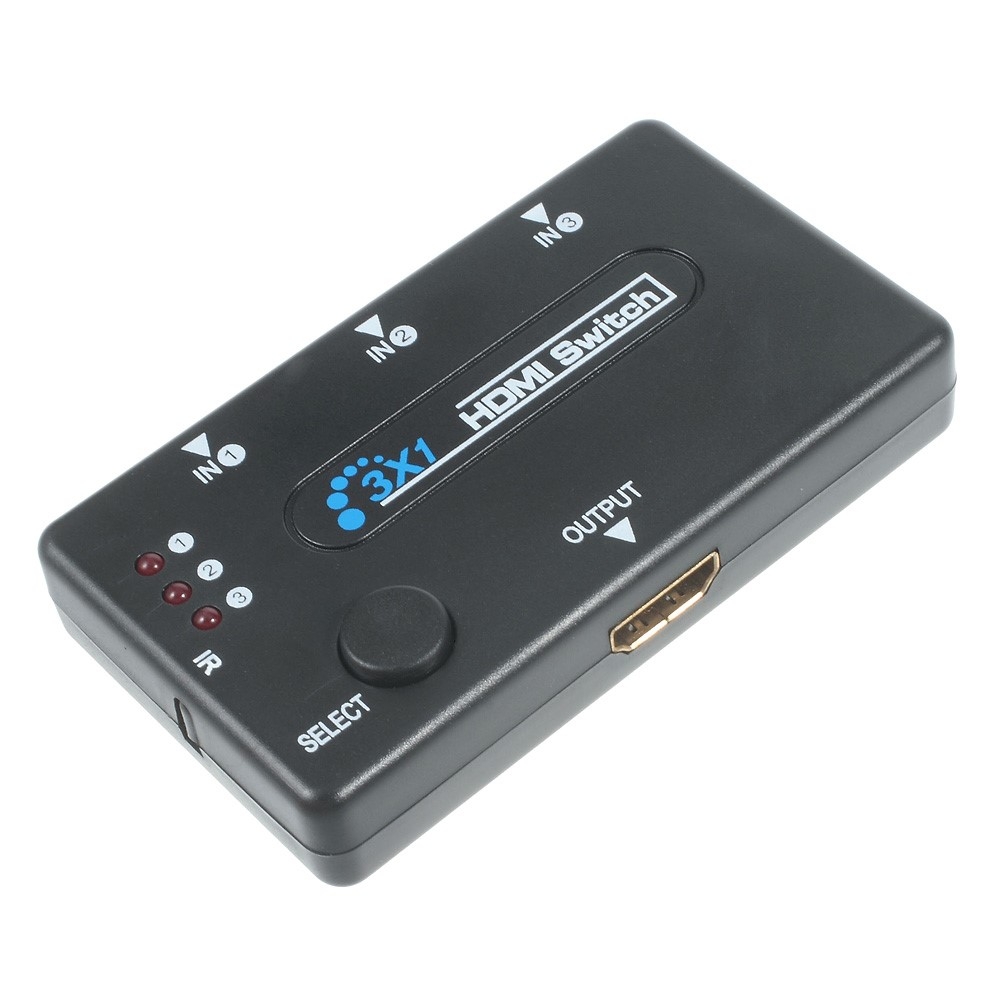 3-Fach HDMI 1080p FullHD Hub Verteiler Switch mit Fernbedienung - Schwarz