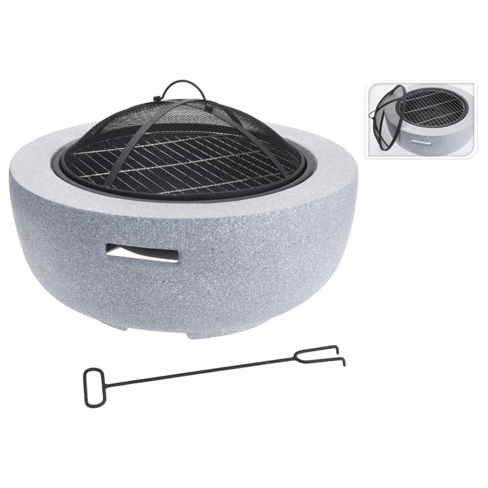 Bol à feu avec grille de barbecue rond gris clair 60x25 cm