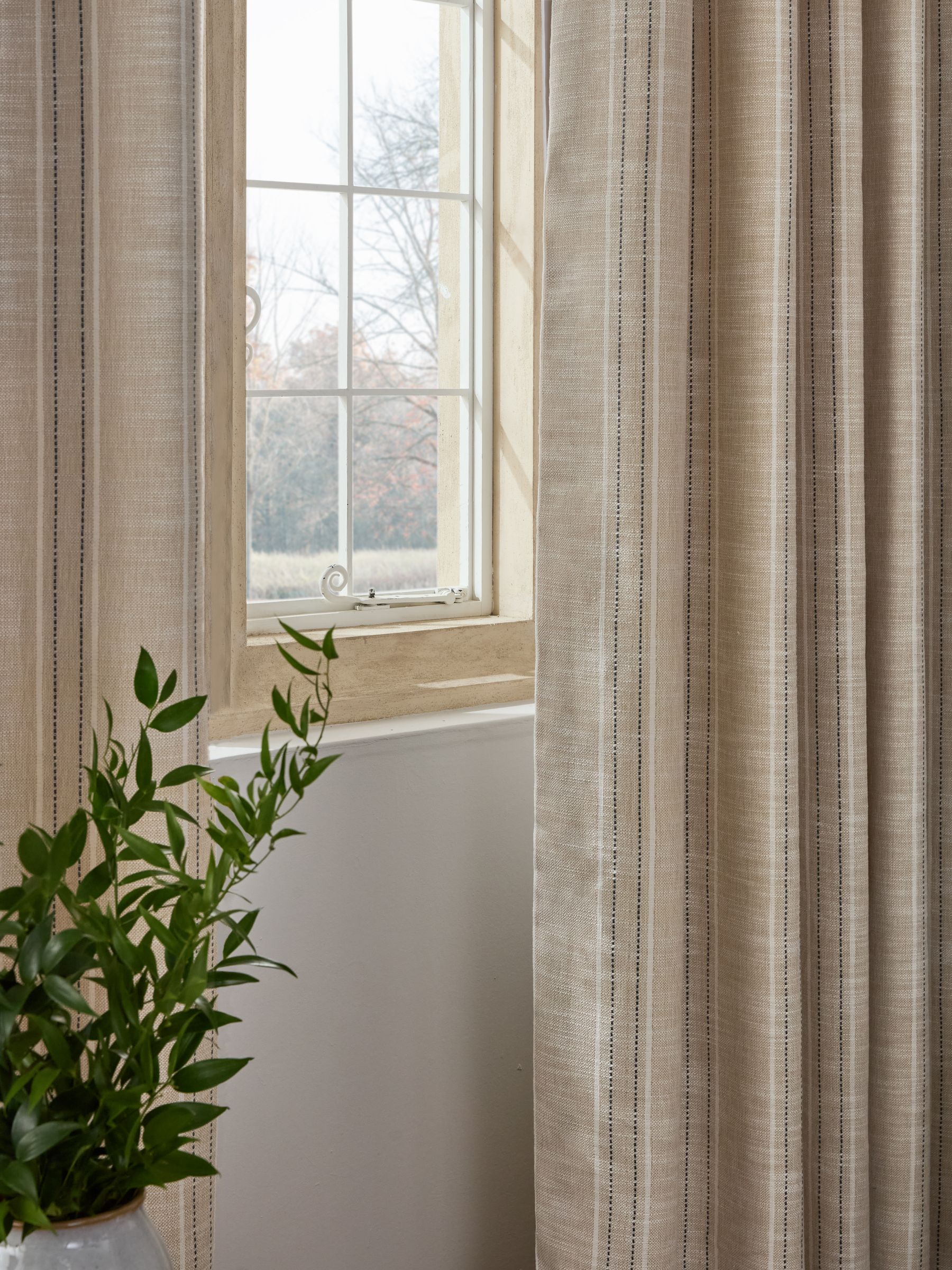 Thatched Linen Look Stripe Eyelet Curtains