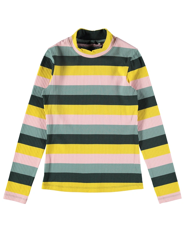 Ripp-Langarmshirt NKFKILA mit Stehkragen in dunkelgrün/bunt