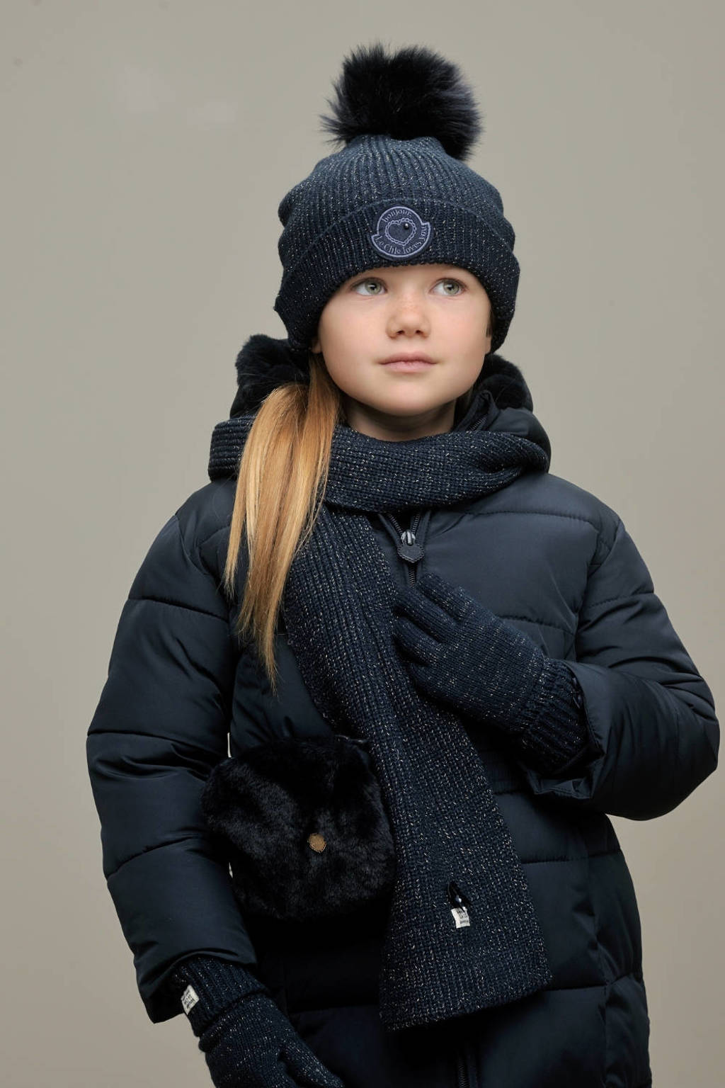 Le Chic muts + sjaal donkerblauw