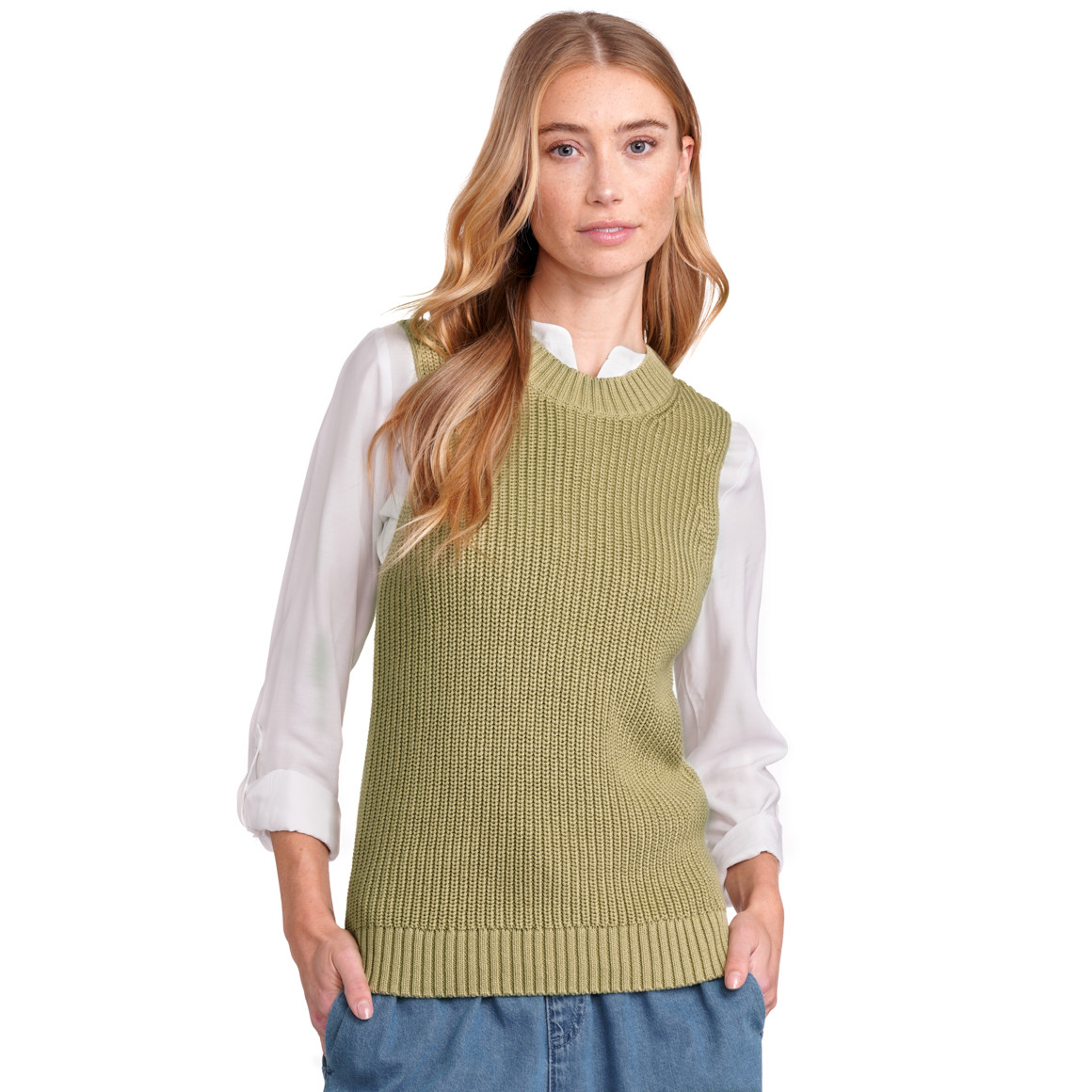 Jonas Nielsen Damen Strickpullunder im Basic-Look oliv