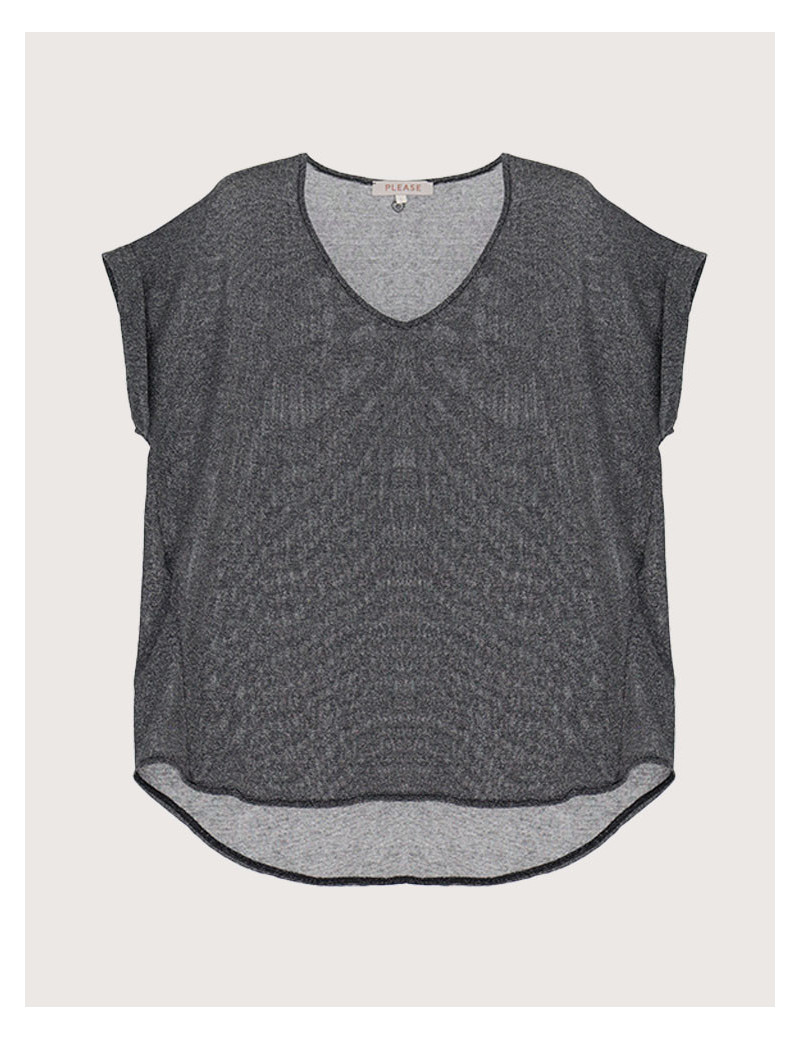 PLEASE TOP MANCHES COURTES VISCOSE NOIR
