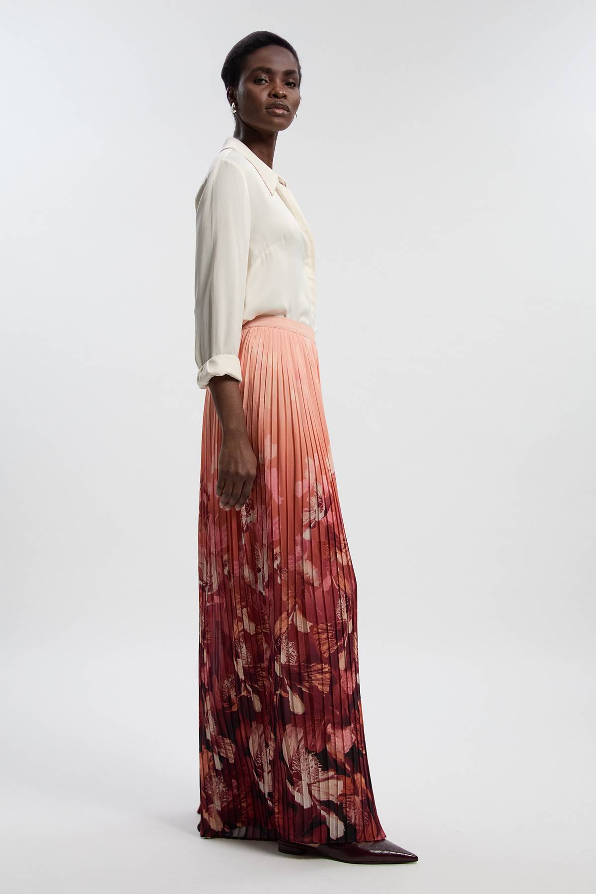 KarenMillen Pantalon Large à Plis et Motif Floral Tissé