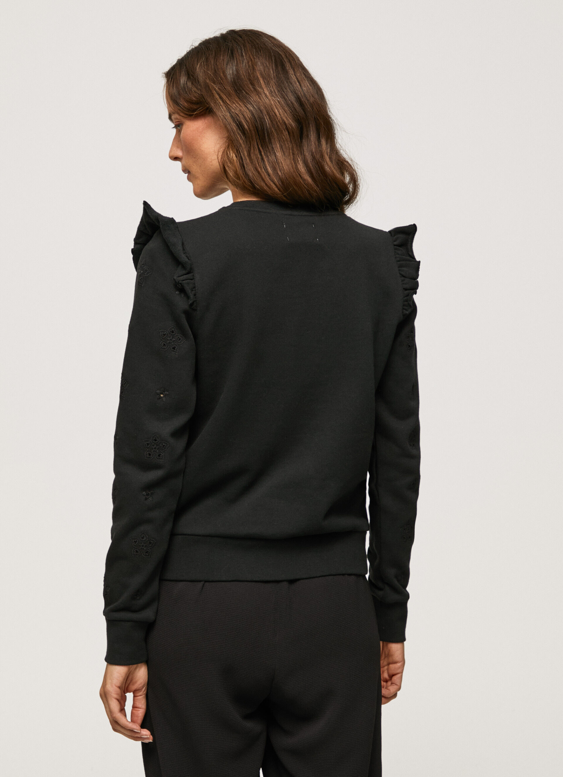 Blusa de moletom de algodão com babados - preta