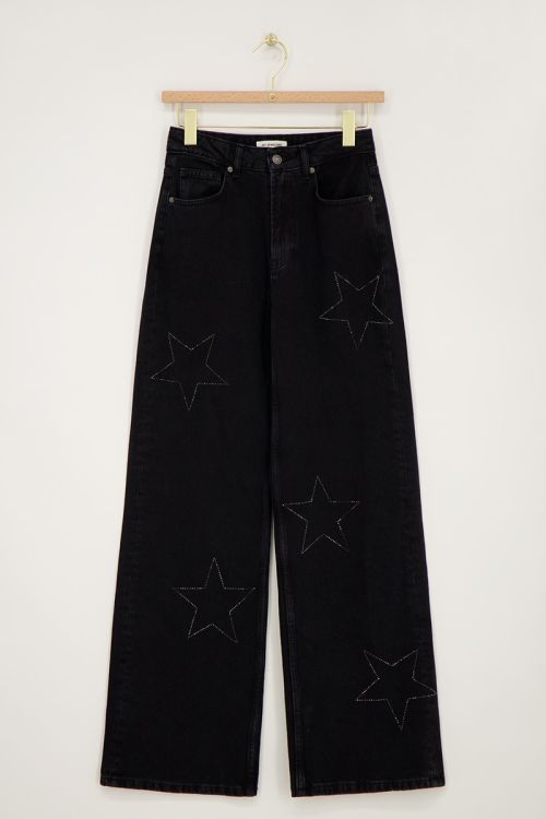 Zwarte wide leg jeans met sterren