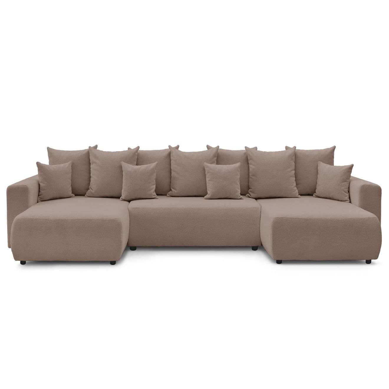 Bobochic Canapé panoramique convertible coffre bouclette envy marron - 386x153x95 cm