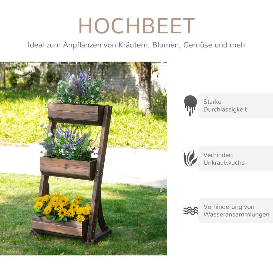 Outsunny Pflanzenregal mit 3 Stufen braun