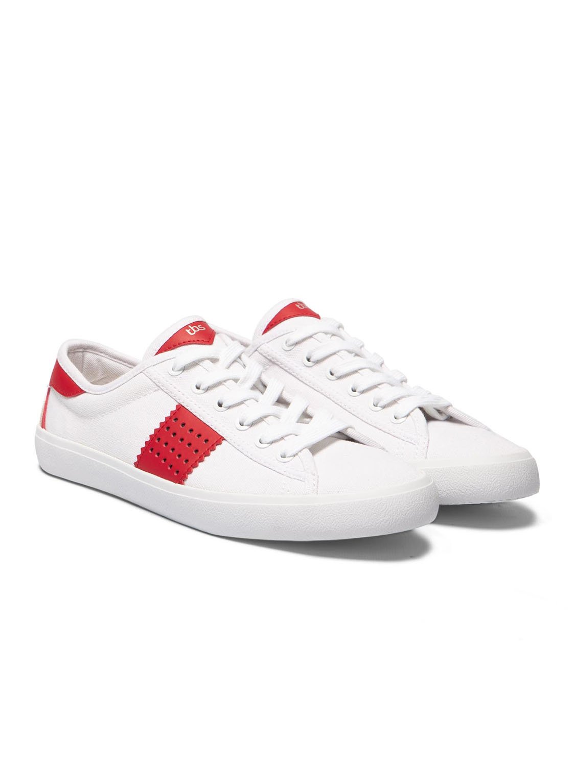 Tennis Femme Confort En Toile Blanche & Rouge