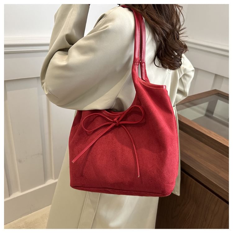 Kleevelind - Tote Bag van imitatiesuède met strik