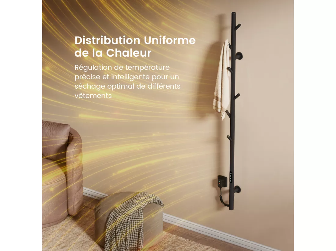 EMKE Chauffe-serviettes Électrique, thermostat intelligent WiFi, sèche-serviettes électrique, barre unique, 150 cm de hauteur, Noir
