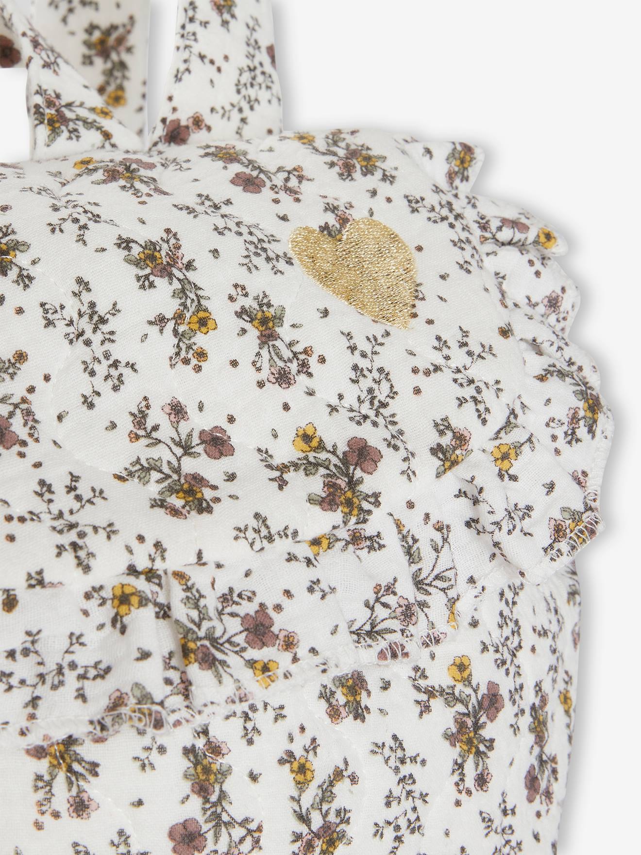 Mochila estampada com flores bege claro
