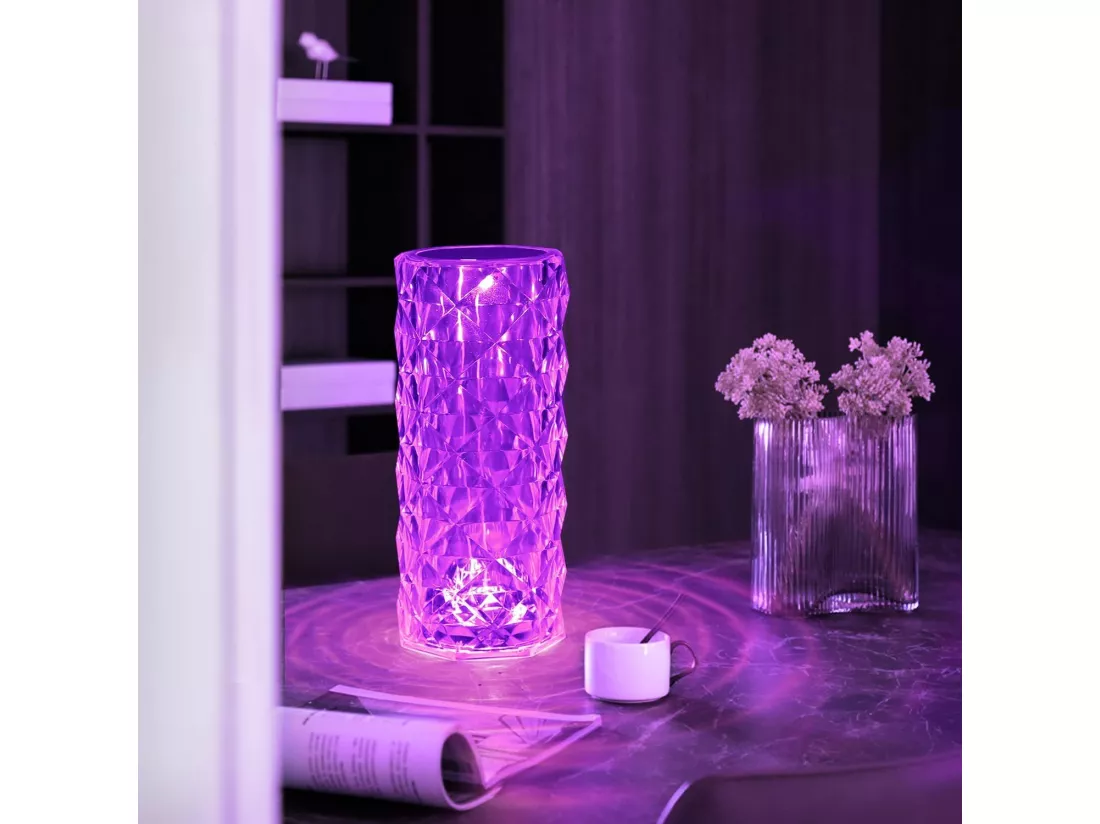 NETTLIFE Lampe de table LED de chevet sans fil - Cristal Variable Lampe de table Touch Rechargeable RGB Lamp Chambre RVB Télécommande 16 couleurs