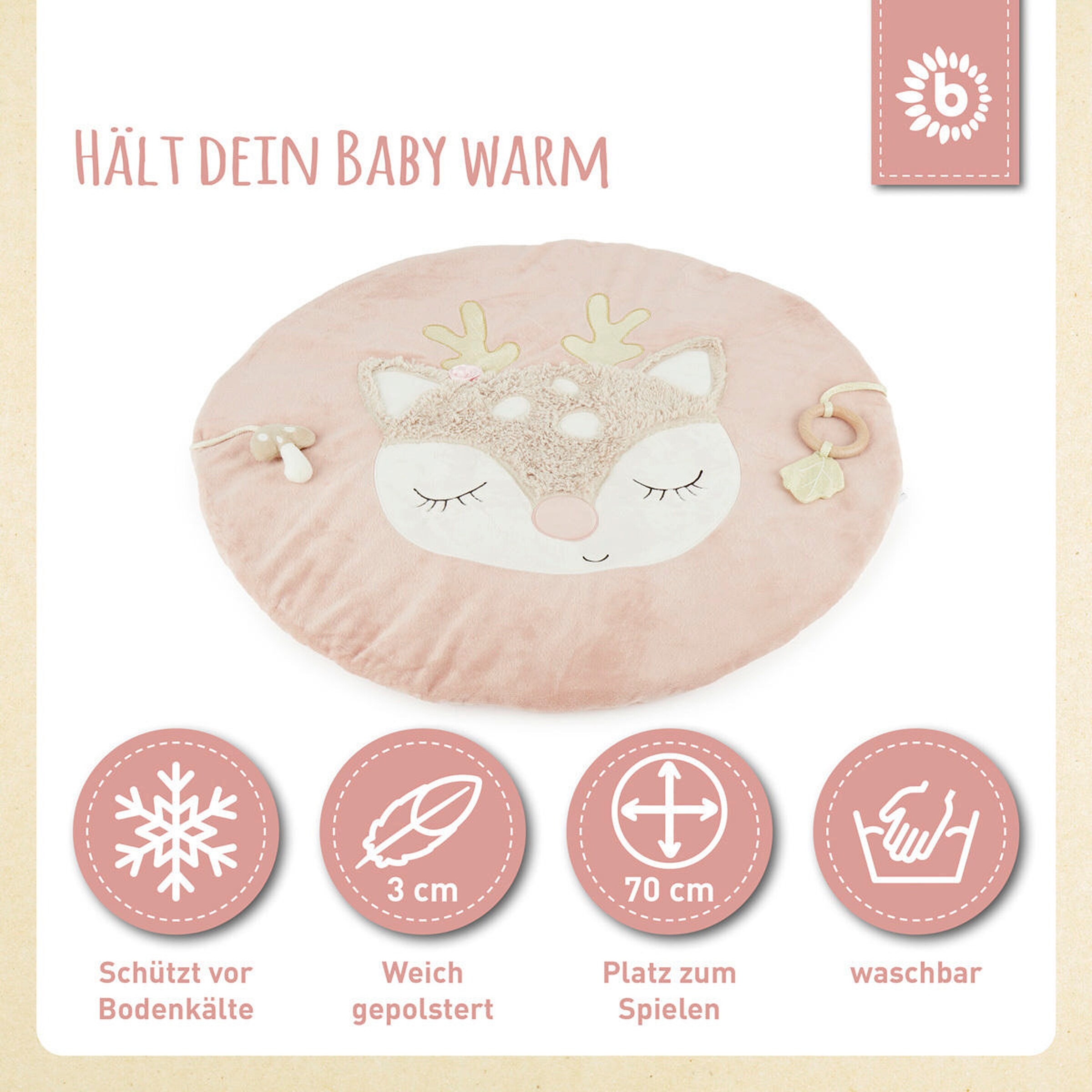Bieco Krabbeldecke mit Aktivität Reh - ab Geburt Rosa
