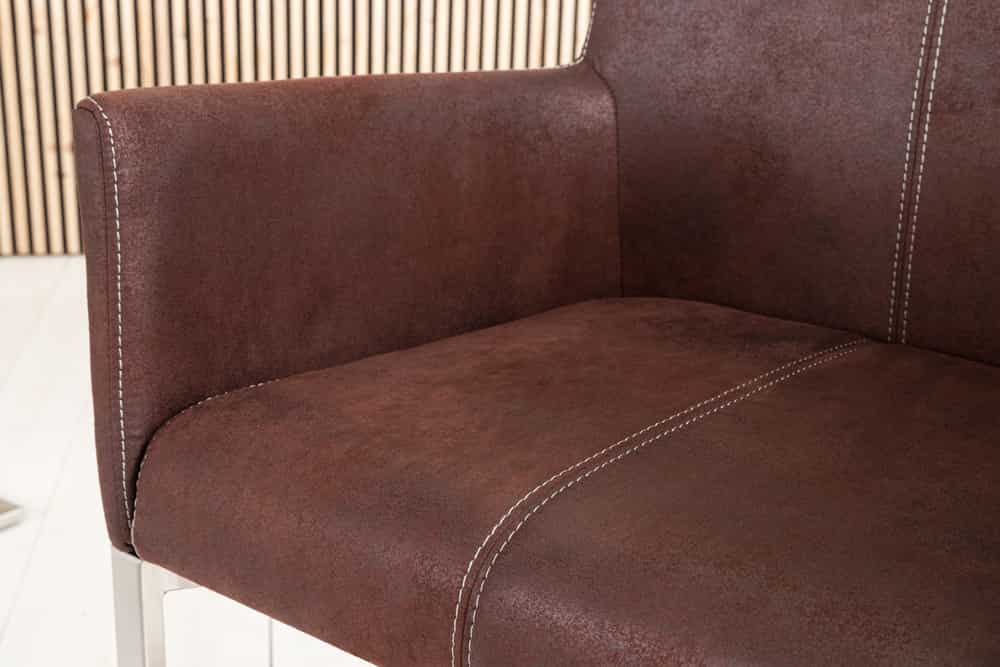 Freischwinger Stuhl SAMSON dark coffee mit Armlehne und Edelstahlrahmen