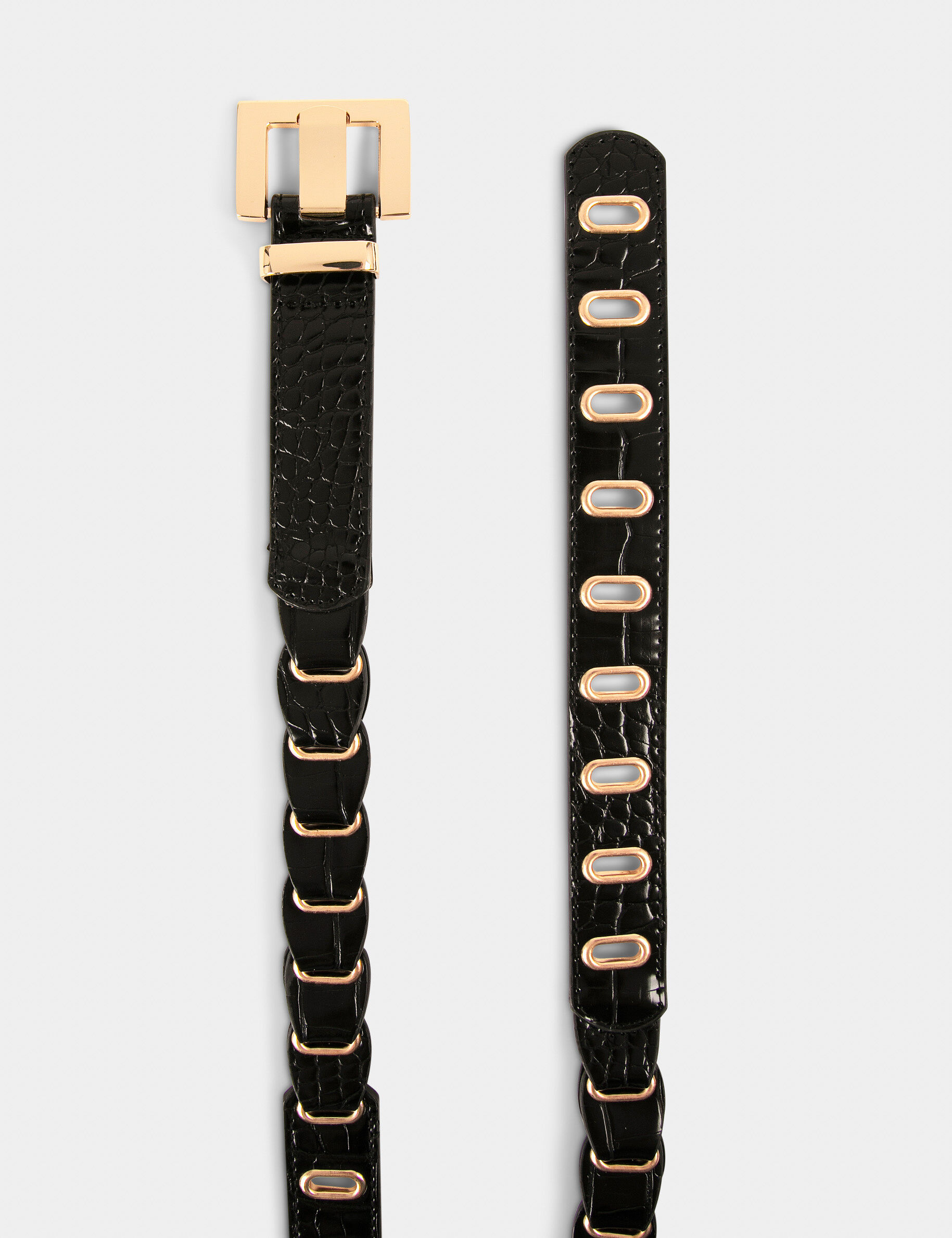 Ceinture aspect croco avec oeillets noir femme - noir
