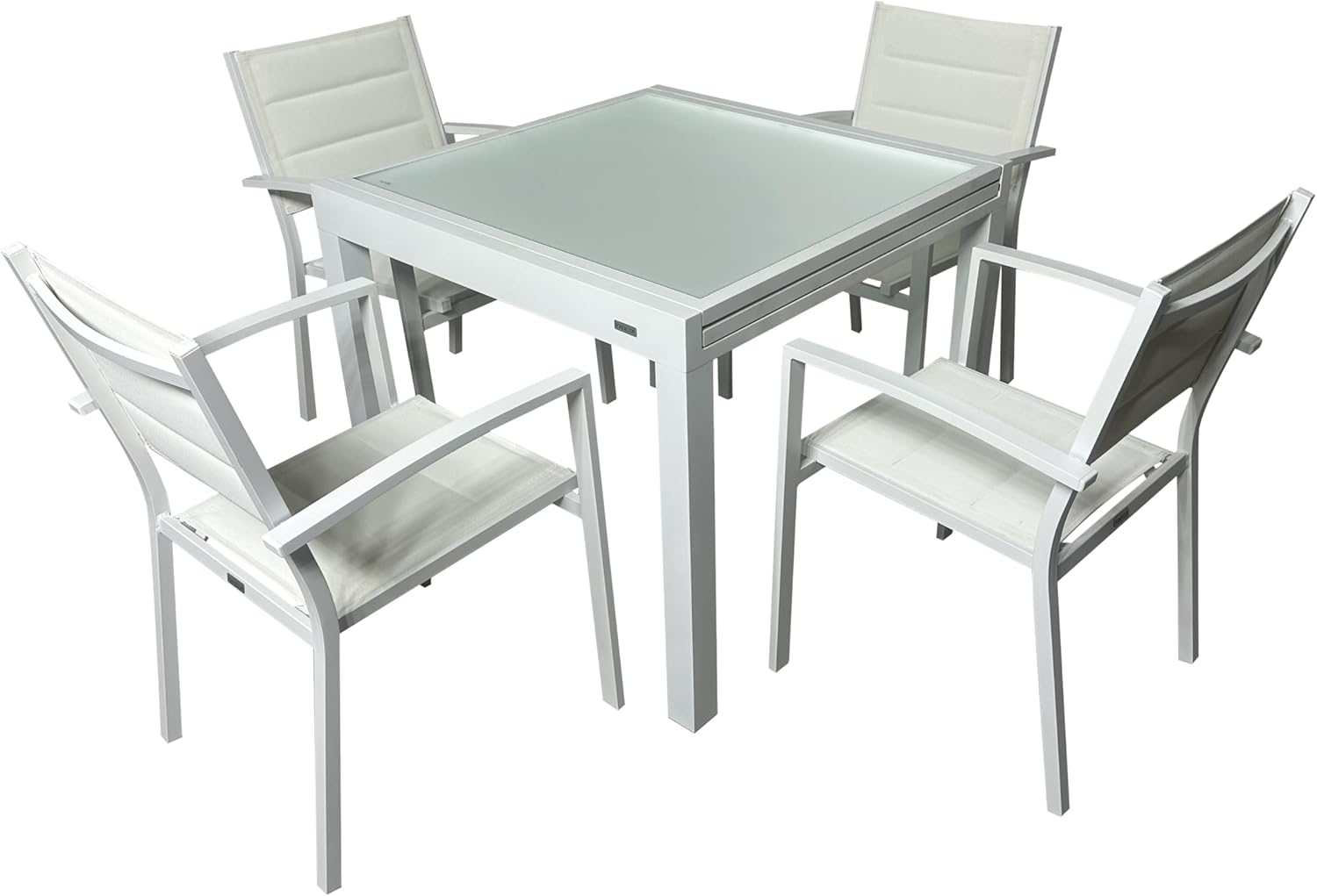 Mommahome® Set mit ausziehbarem Tisch und 4 Stühlen, Gartenmöbel-Set für den Außenbereich, 5-teilig, Aluminiumgestell, Tisch und Stühle für Terrasse, wasserdicht, wetterfest (weiß)