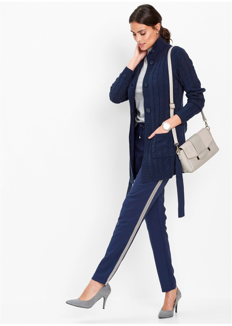 Gilet long en maille à motif torsadé