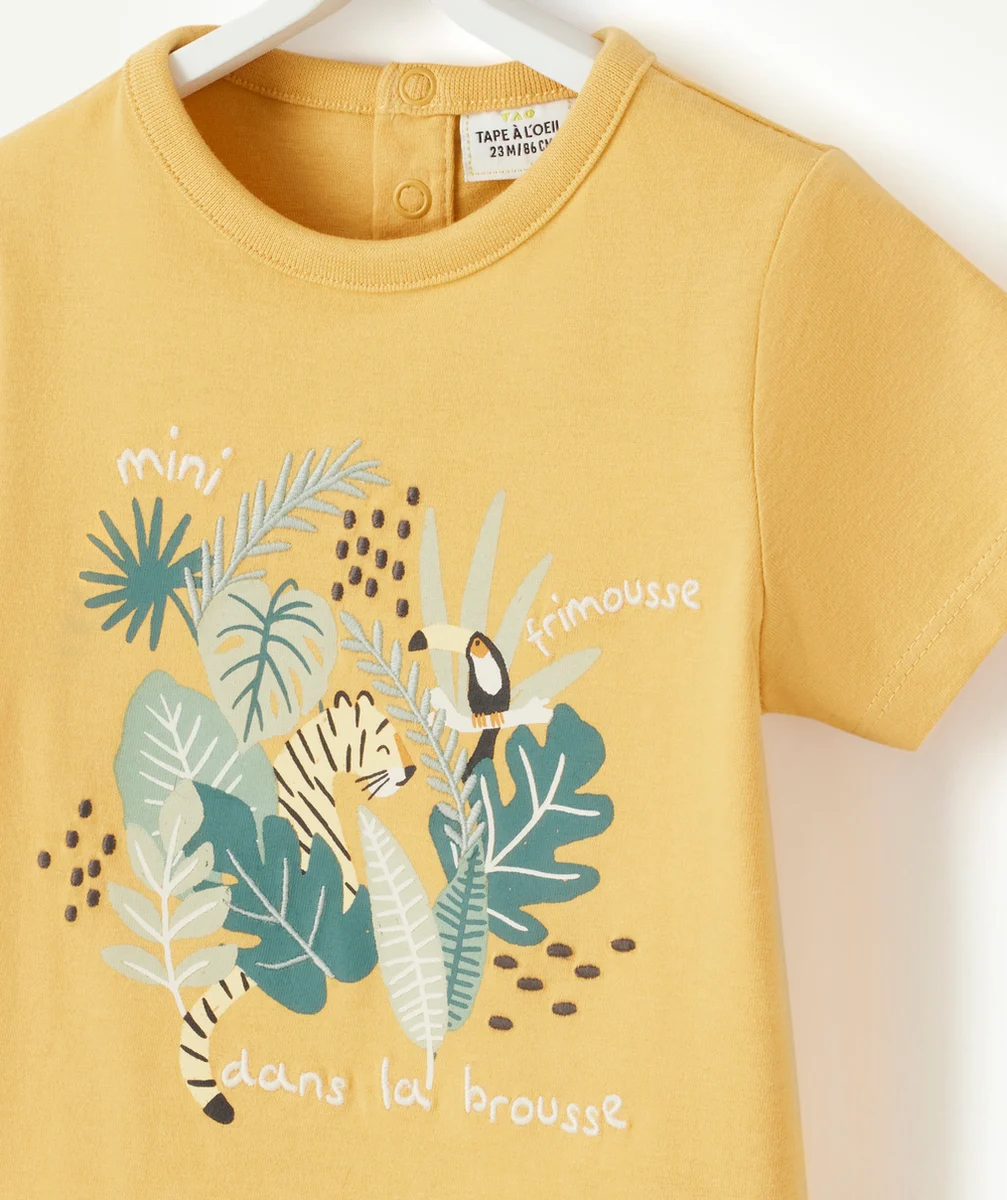T-SHIRT BÉBÉ GARÇON JAUNE EN FIBRES RECYCLÉES AVEC ANIMATION