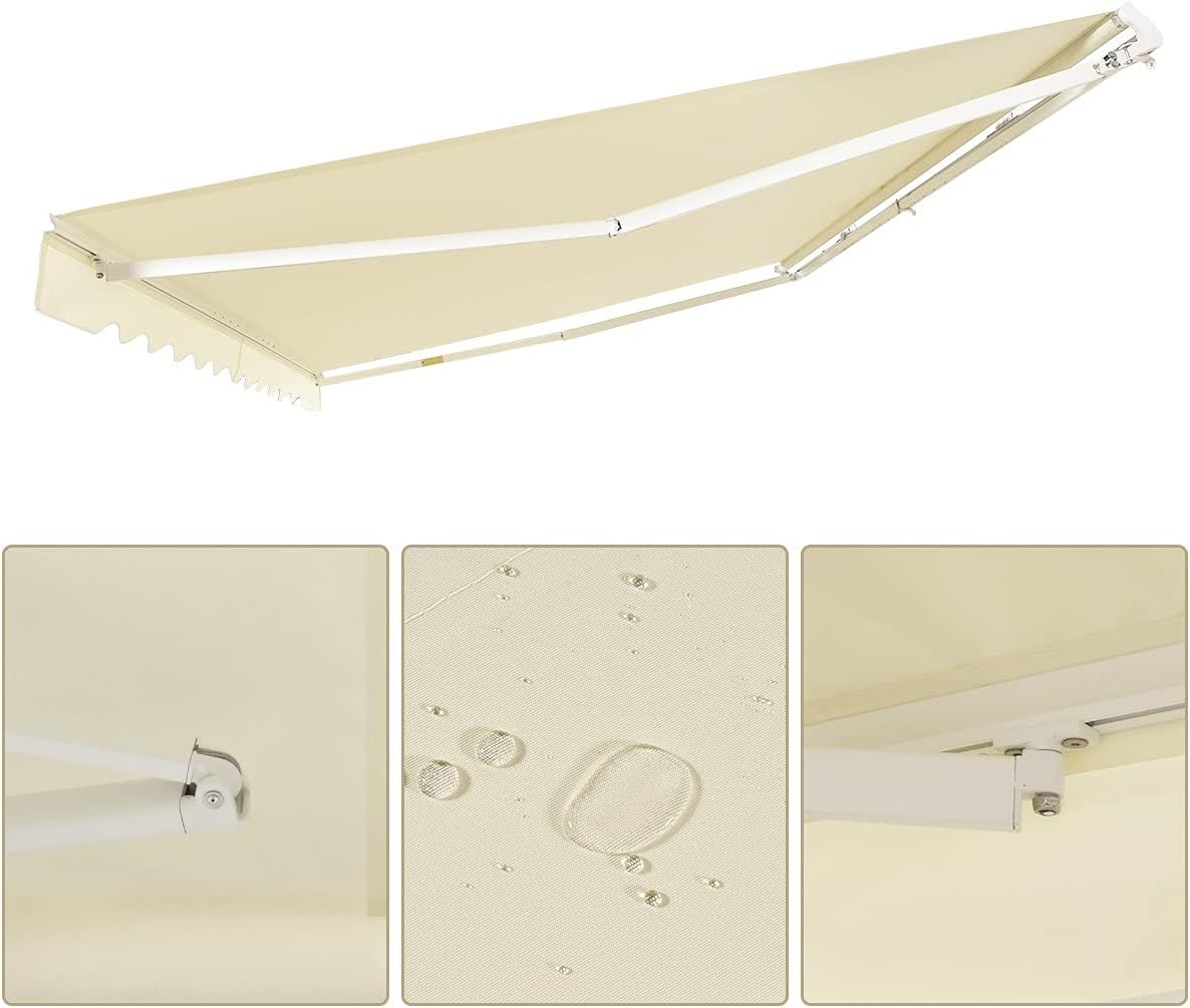 DREAMADE Markise mit Handkurbel, Gelenkarmmarkise UV-beständig, Sonnenmarkise aus Metall & Polyester, 5 °-35 ° Einstellbarer Winkel, für Garten, Balkon, Restaurant (Beige, 400x250cm)