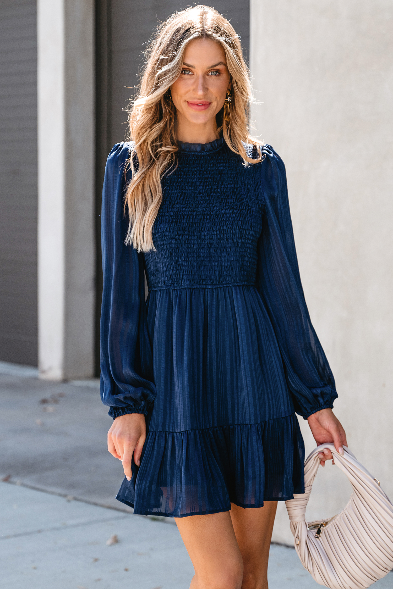Robe avec manches bouffantes à smocks