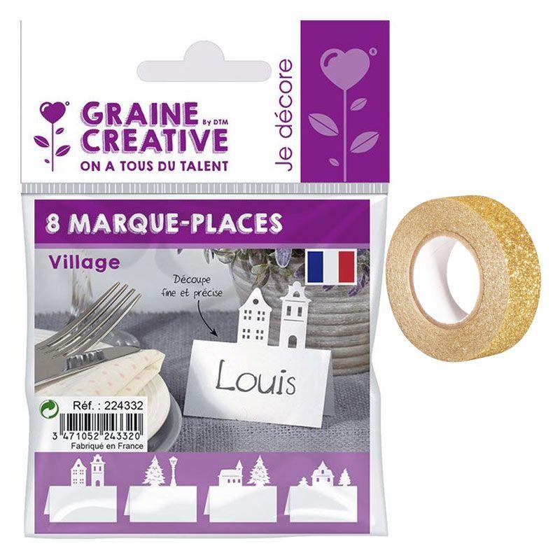 Marque places pour table de Noël Village + masking tape doré à paillet