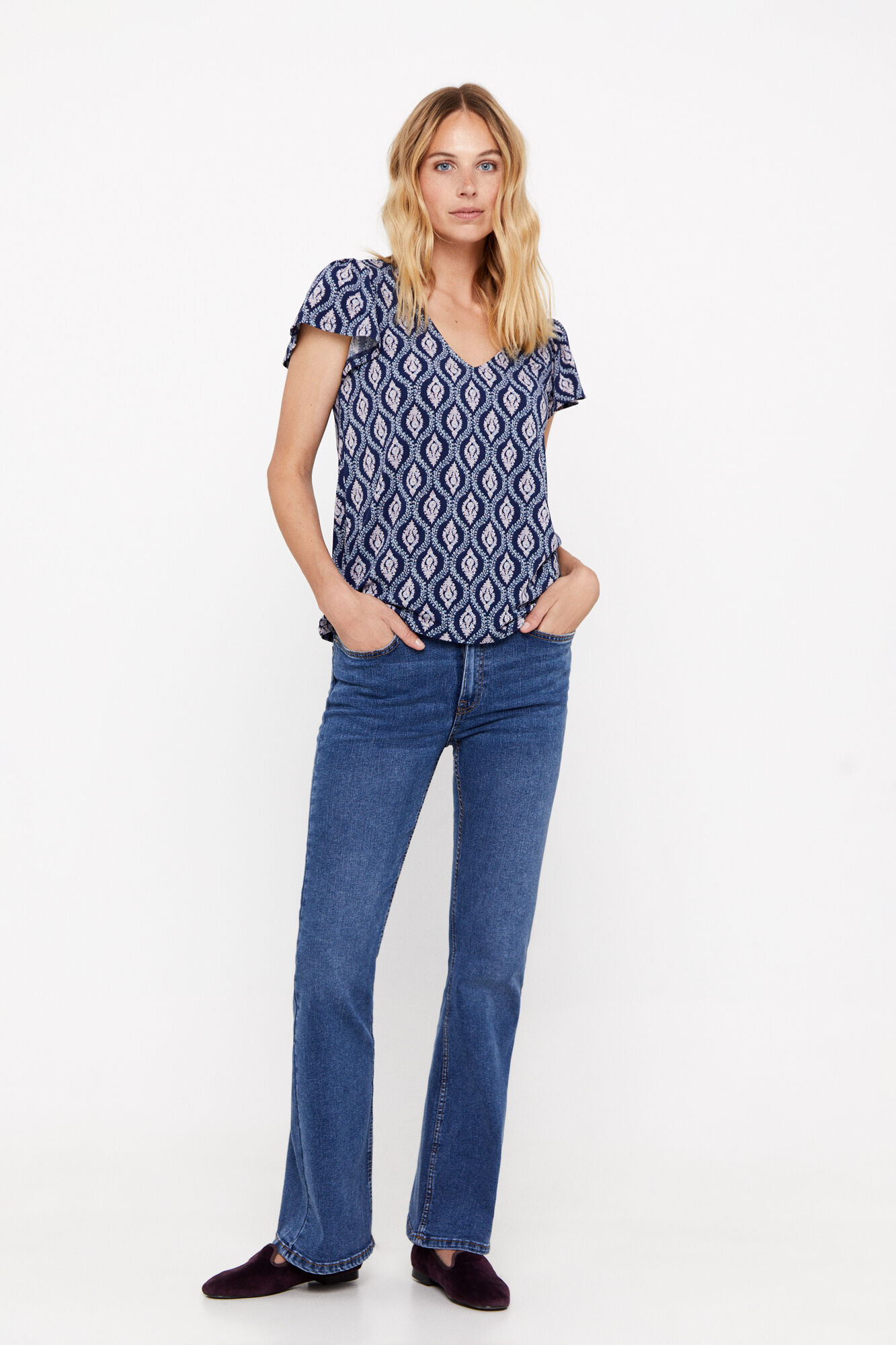 Blusa de malha estampada - Estampa azul