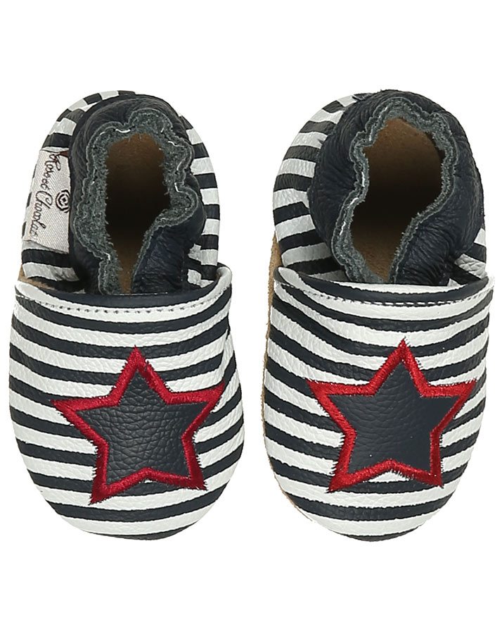 Krabbelschuhe STAR STRIPE in weiß/blau