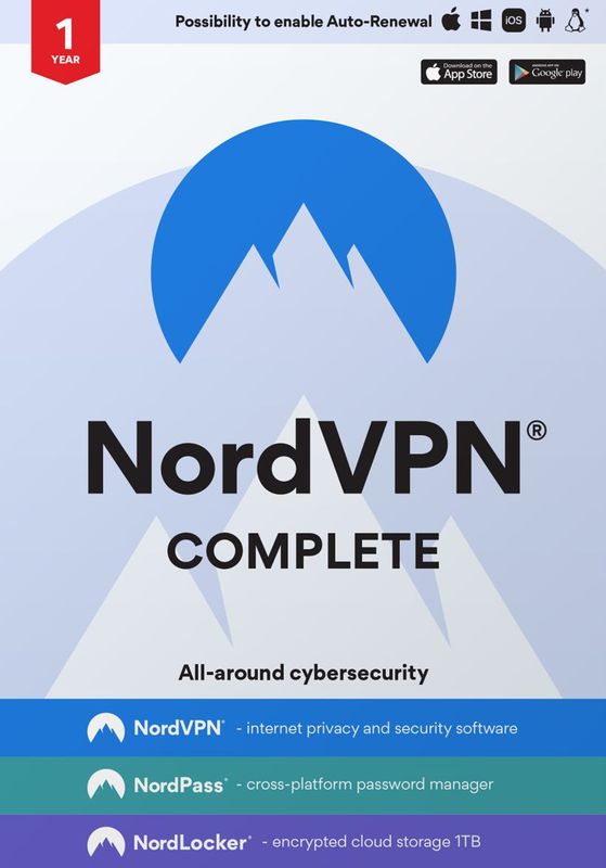 NordVPN Complete - 10 Apparaten - Jaarlicentie - 1000 GB Cloudopslag