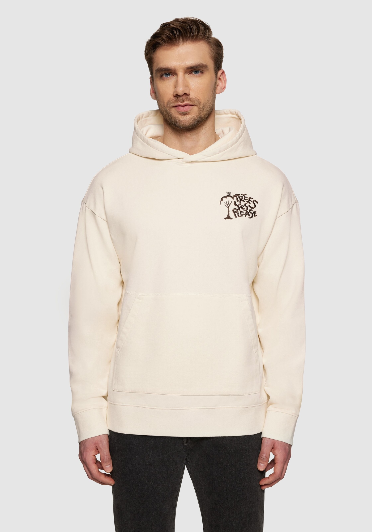 Knowledge Cotton Apparel Hoodie Trees Yes Please Print Egret