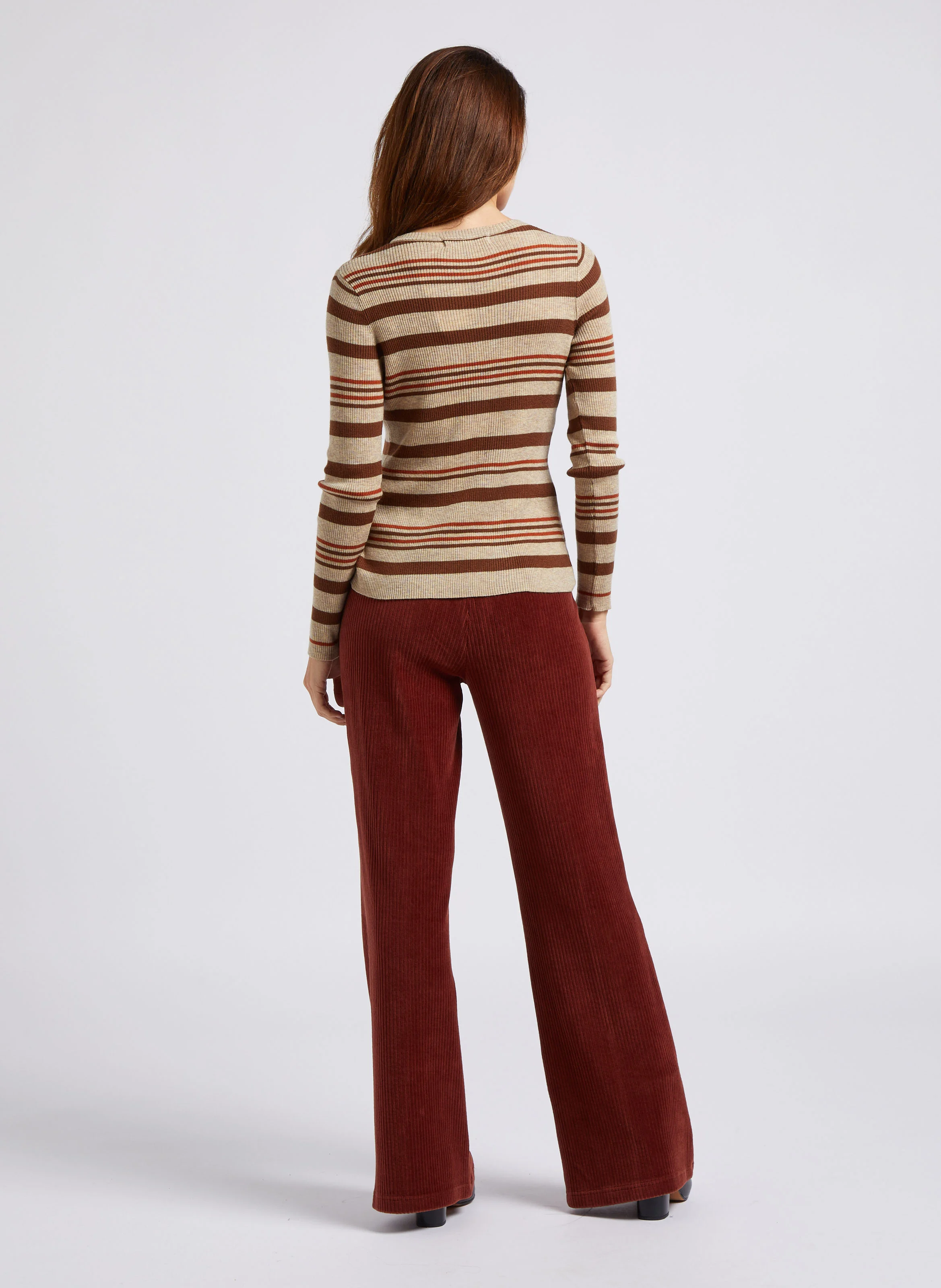 Pantalon flare en coton mélangé | Marron
