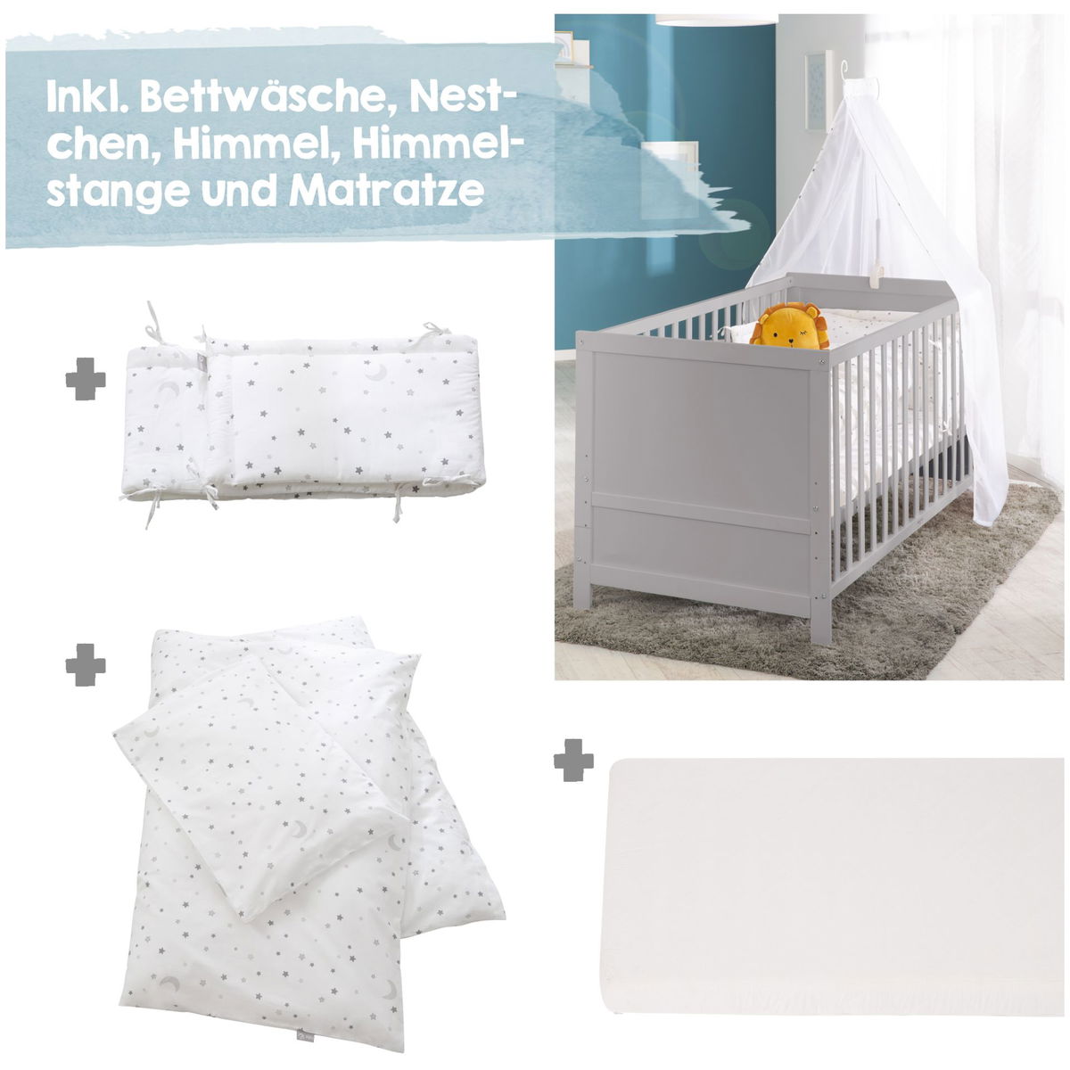 robaroba   Kinderbettset taupe/Sternenzauber