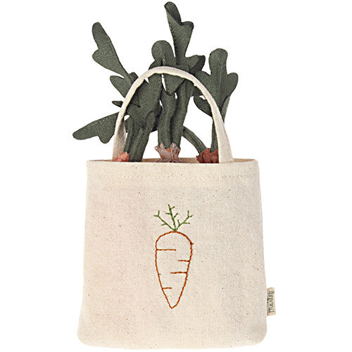 Maileg poppenhuis boodschappentas met wortels - 14 cm