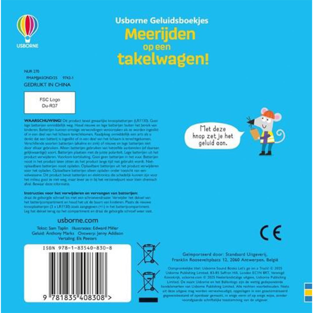 uitgeverij usborne geluidenboek meerijden op een takelwagen!