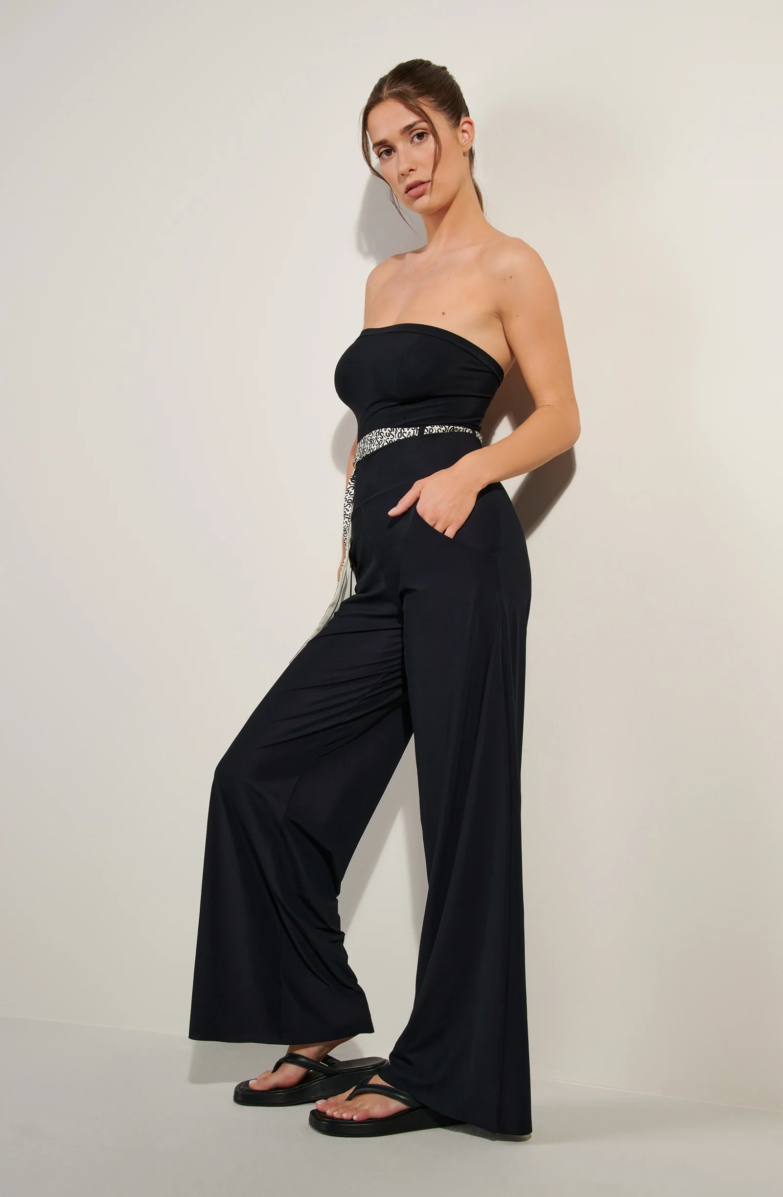 penda Pantalon large taille haute noir Noir