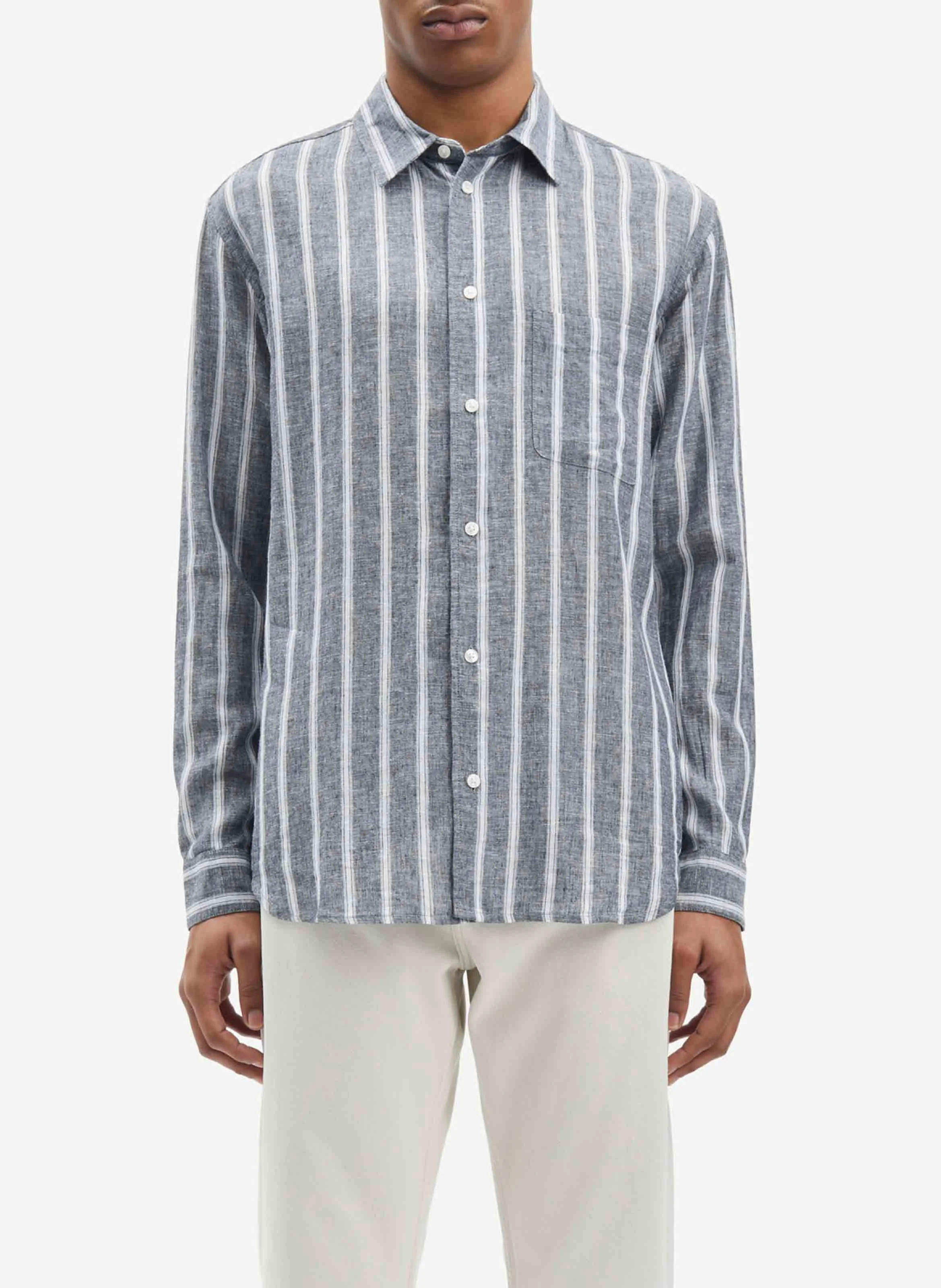 SADAMON J - Chemise oversize col classique en coton et lin| Bleu