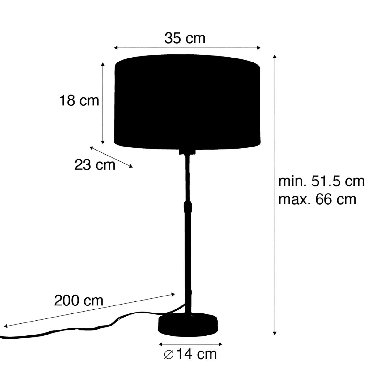 Tafellamp zwart met ovale velours kap zwart 35cm - Parte