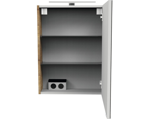 FACKELMANN SBC Small Bathroom Collection spiegelkast, 500 x 16,2 x 680 mm, eikenhout, 1 deur, LED rechts
